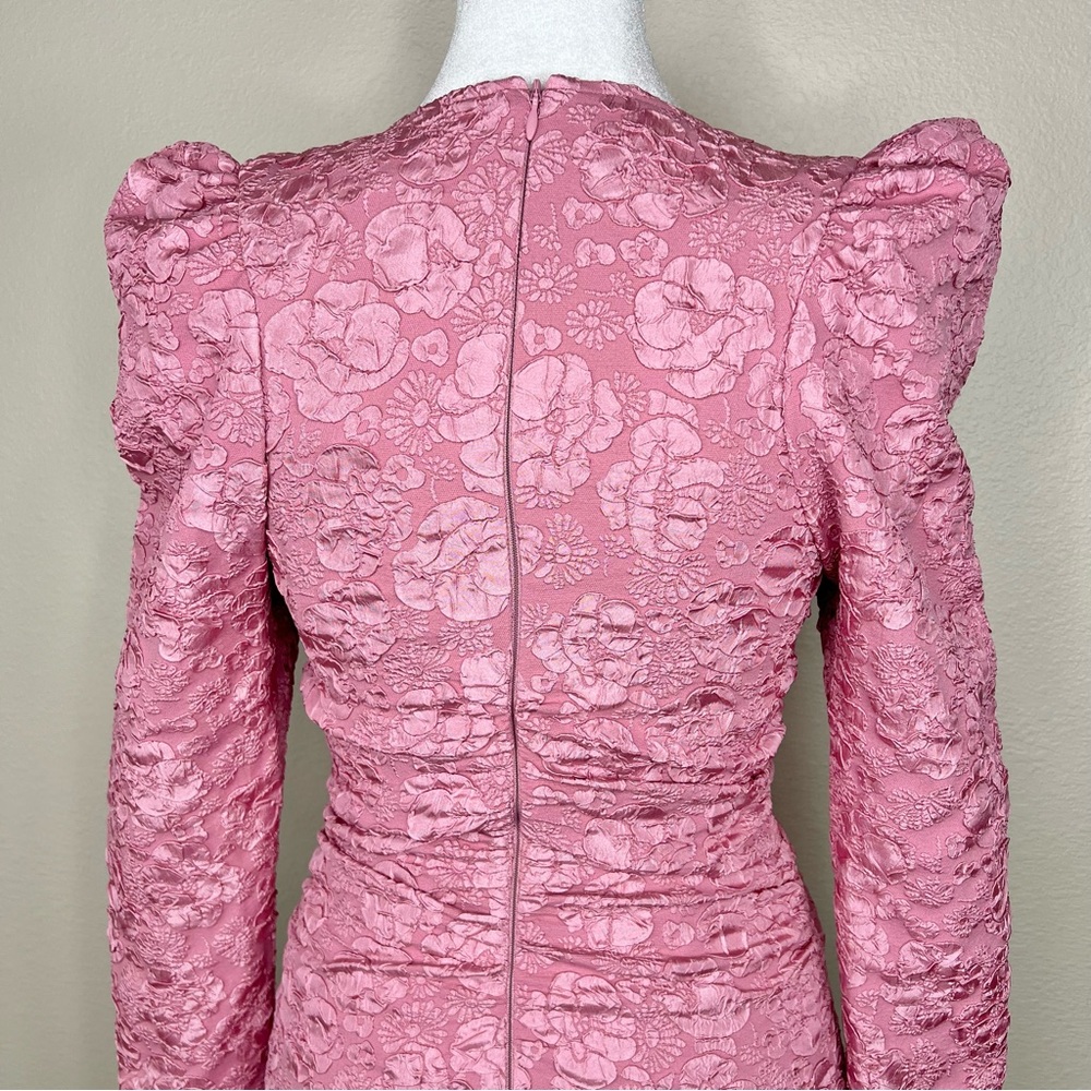 GANNI Pink Floral Jacquard Tonal Long Sleeve Romantic Barbiecore Mini Dress NWT - Picture 12 of 15